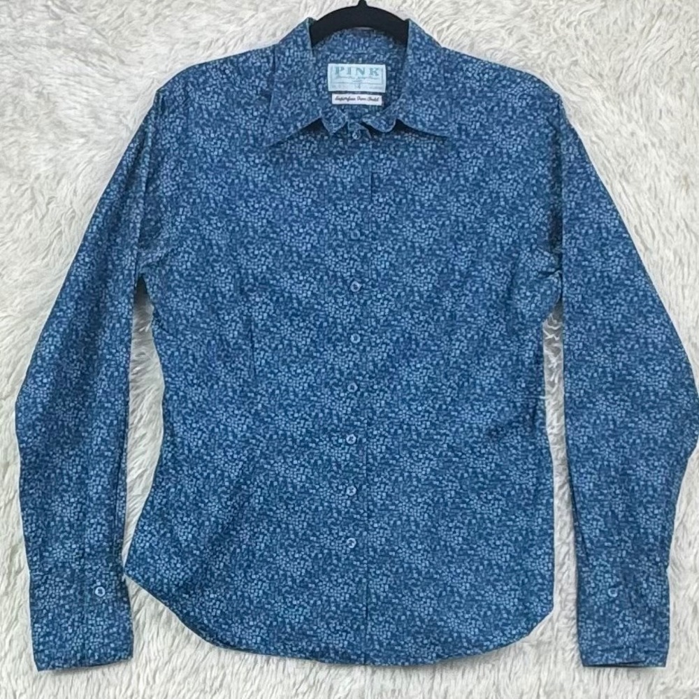 PINK Thomas Pink Jermyn Street London Blue Geometric Button Down Shirt